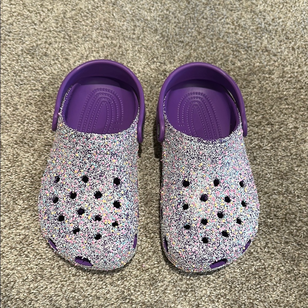 Kids Purple Glitter Crocs